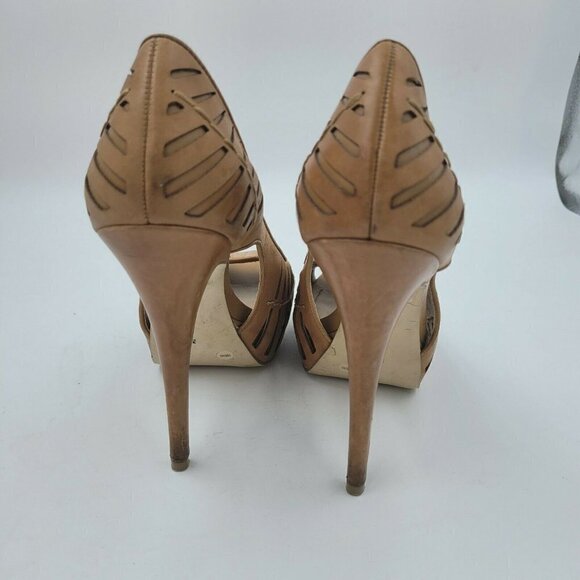 BCBGeneration Evie Tan Leather Peep Toe Stiletto Heel Pumps Size 10B - Picture 7 of 12